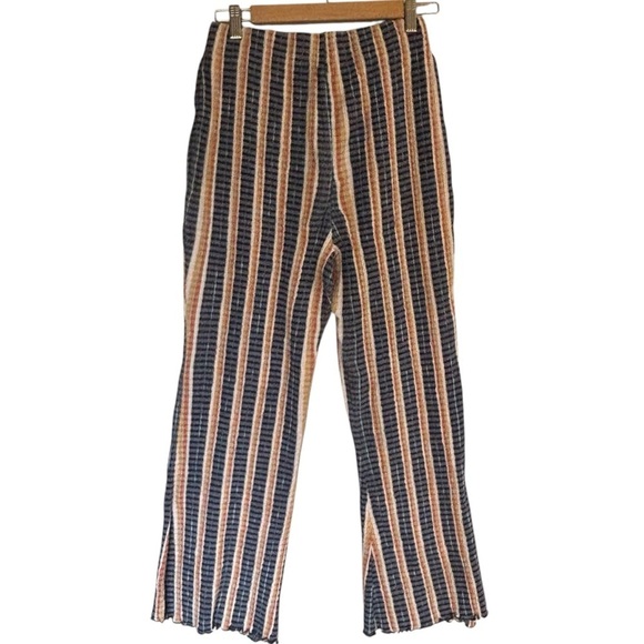 Free People Fine Line Slim High Waist Flare Striped Textured Pant Small Boho - Picture 3 of 13